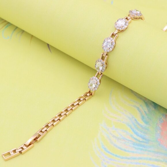 "Oval Cut Sparkling Stone Rose Gold Bracelet with Chain Design, XPBL0826 - Picture 6 of 12